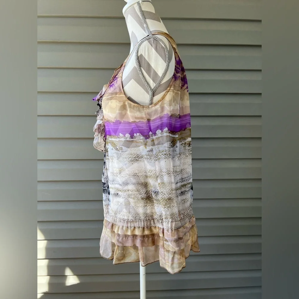 Audrey Talbott Carmel Multi Color Beach 🏖️ Print 100% Silk Blouse Sz 6